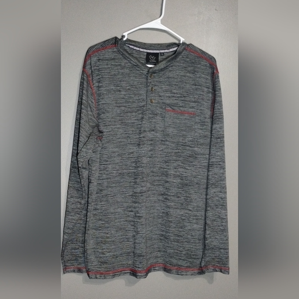 Burnside Gray and Red Long Sleeve Henley